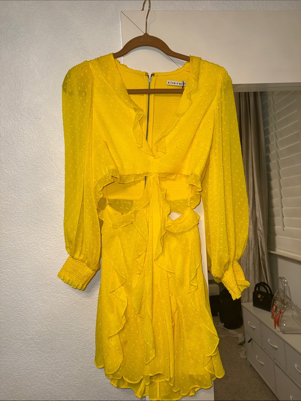 Alice + Olivia Sunshine Ruffle Cutout Midi Dress